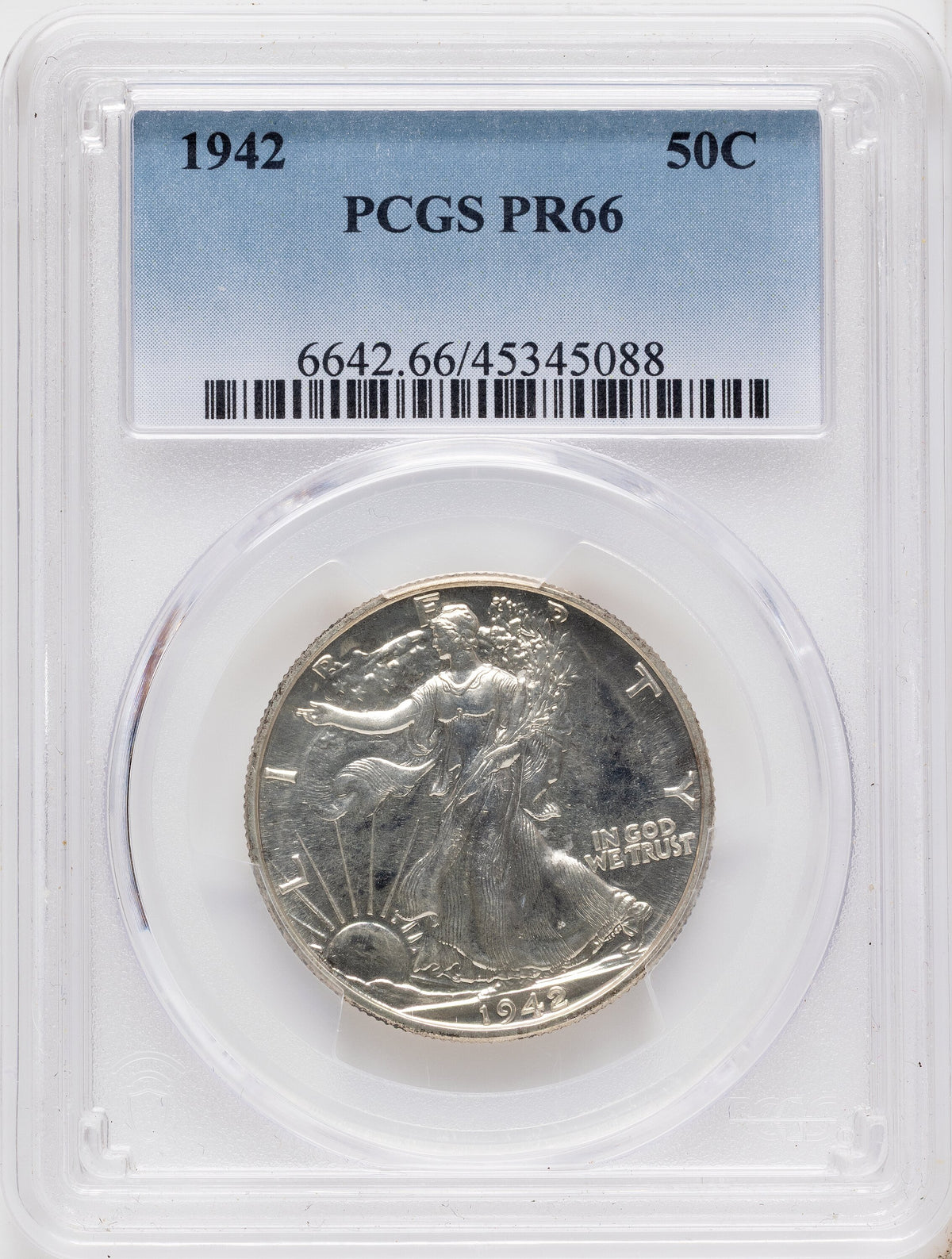 1942 50C Proof Walking Liberty Half Dollar PCGS PR66