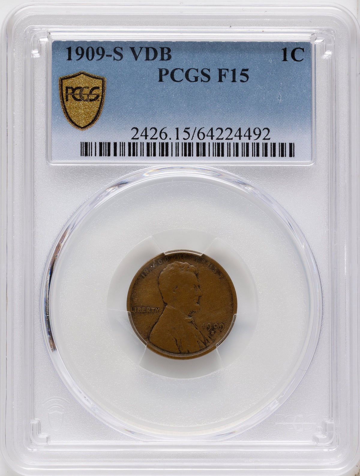 1909-S 1C VDB BN Lincoln Cent PCGS 15