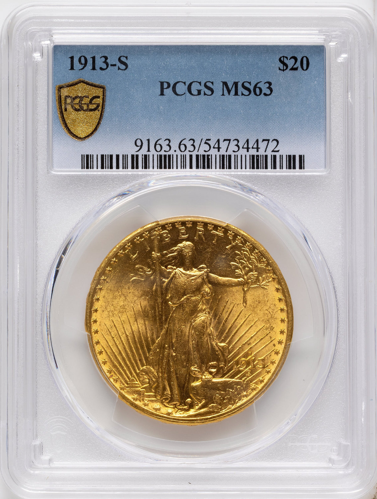 1913-S $20 Saint-Gaudens Double Eagle PCGS MS63+