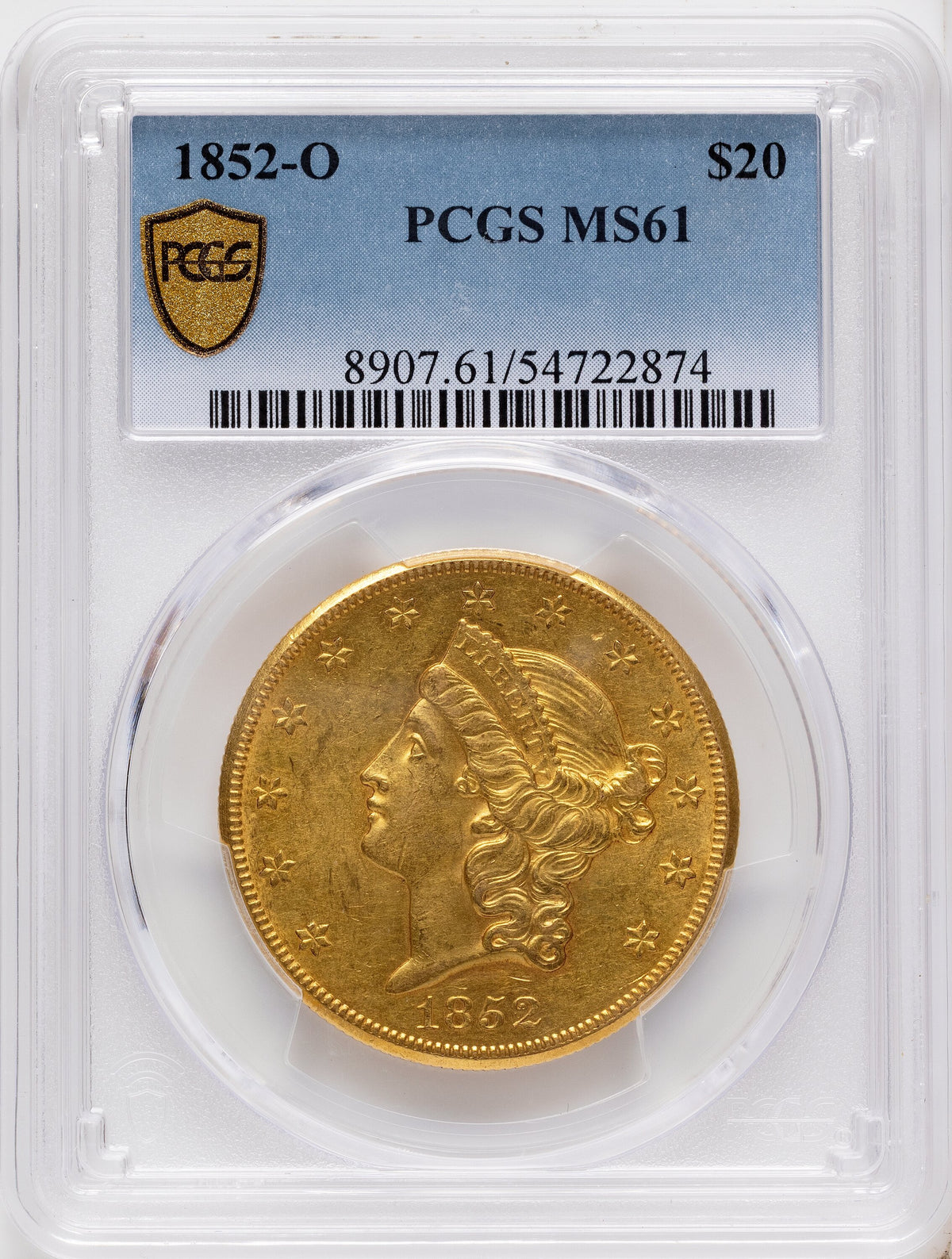 1852-O $20 Liberty Double Eagle PCGS MS61