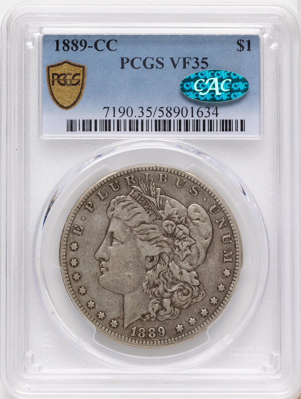 1889-CC CAC Morgan Dollar PCGS VF35