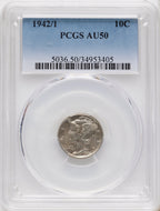 1942/1 10C Mercury Dime PCGS AU50