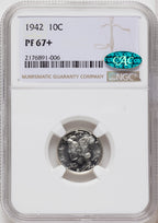 1942 10C CAC Proof Mercury Dime NGC PR67+