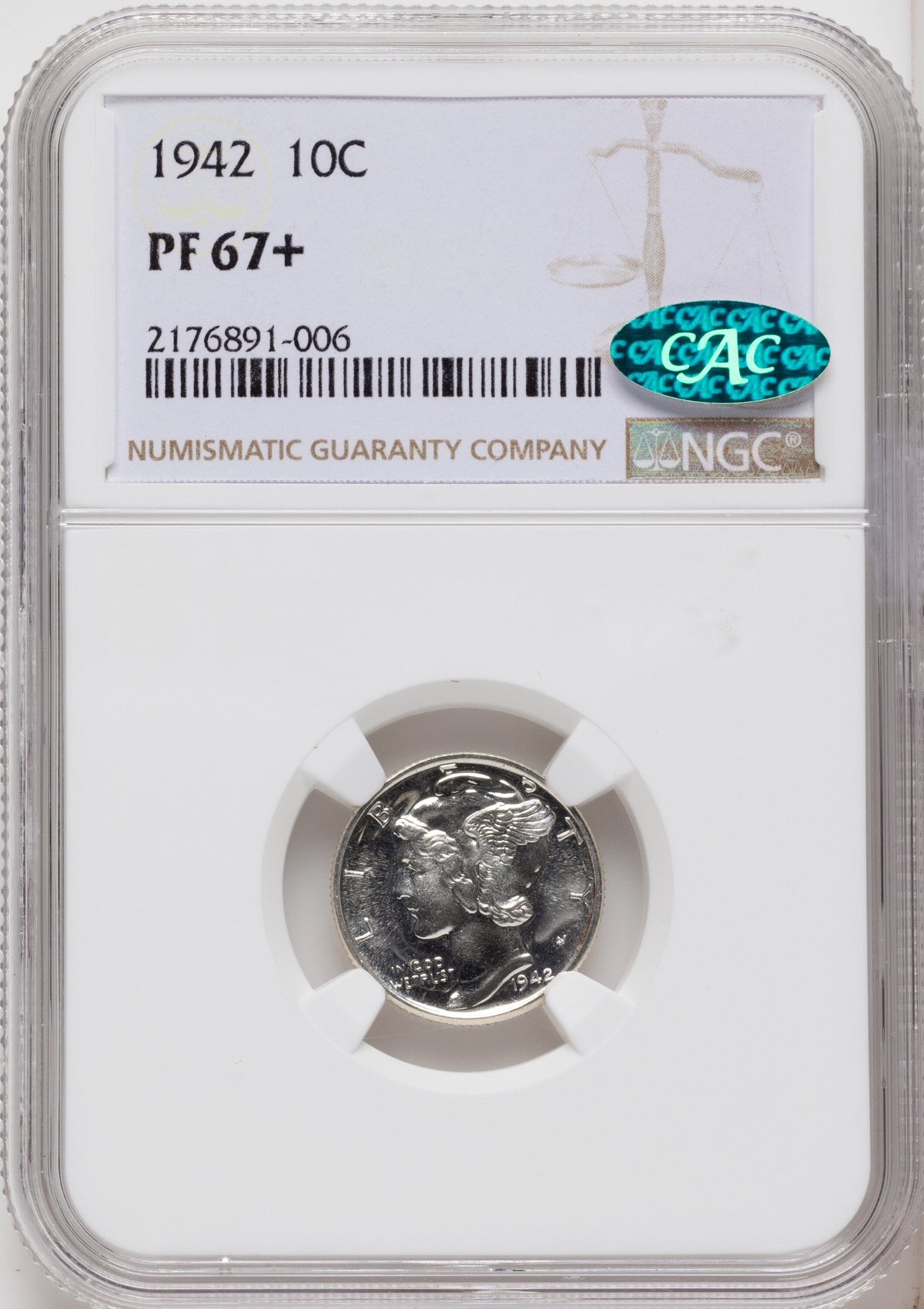 1942 10C CAC Proof Mercury Dime NGC PR67+