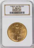 1908-D $20 MOTTO Saint-Gaudens Double Eagle NGC MS62