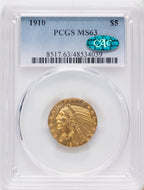 1910 $5 CAC Indian Half Eagle PCGS MS63
