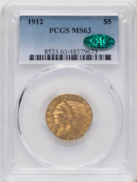 1912 $5 CAC Indian Half Eagle PCGS MS63