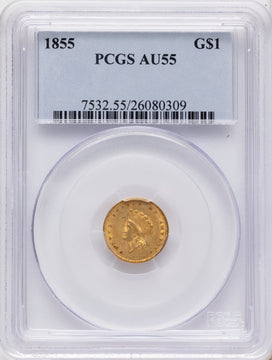 1855 G$1 Type Two Gold Dollar PCGS AU55