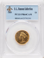 1885 $3 CA Proof Three Dollar Gold Pieces PCGS PR64