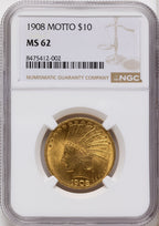 1908 $10 MOTTO Indian Eagle NGC MS62