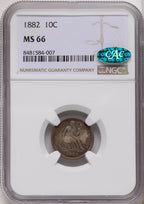 1882 10C CAC Seated Dime NGC MS66