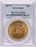 1877-S $20 Liberty Double Eagle PCGS MS61