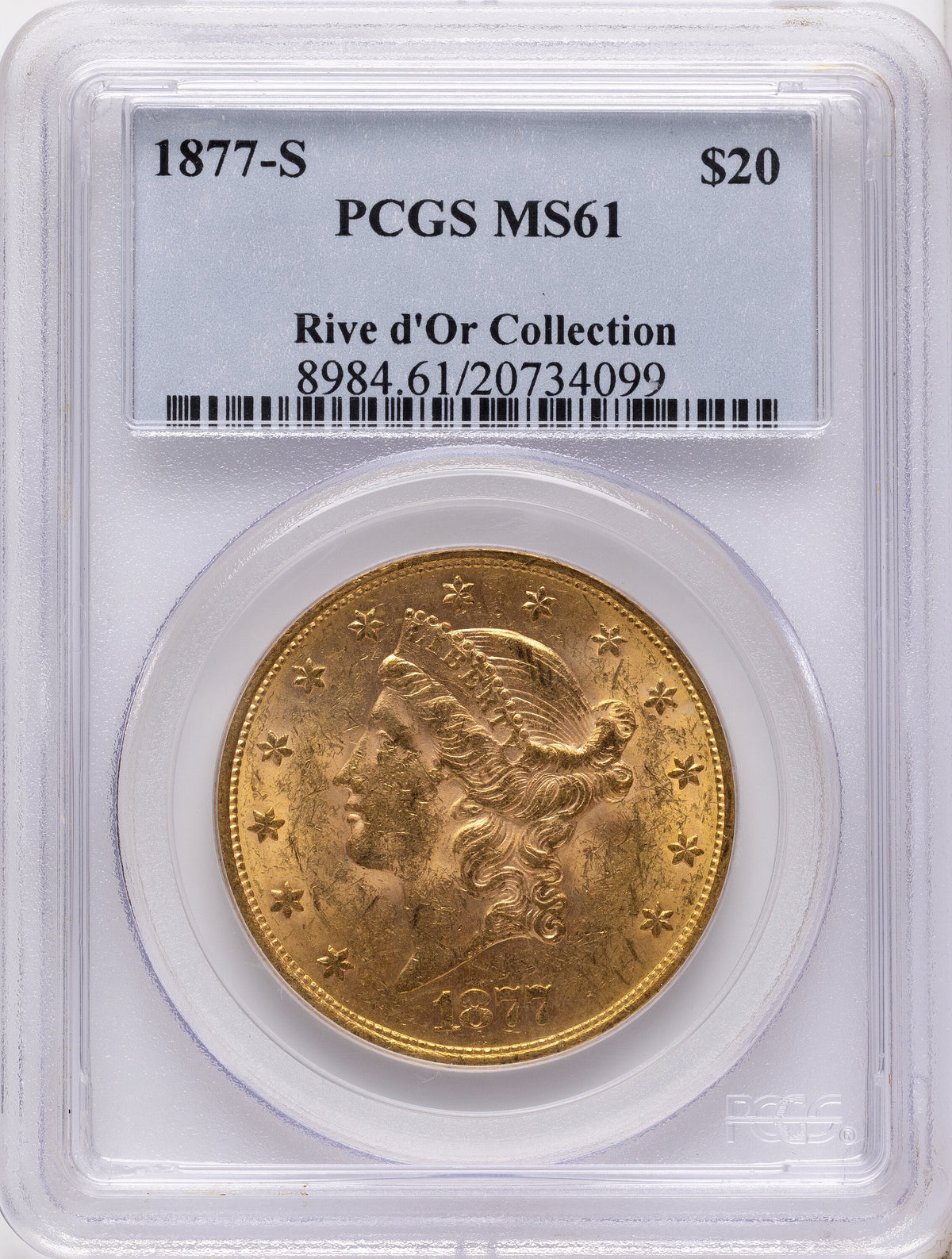 1877-S $20 Liberty Double Eagle PCGS MS61