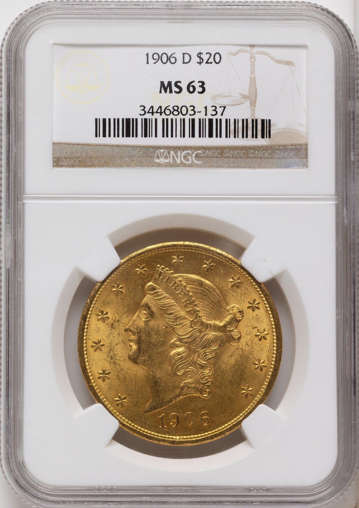 1906-D $20 Liberty Double Eagle NGC MS63