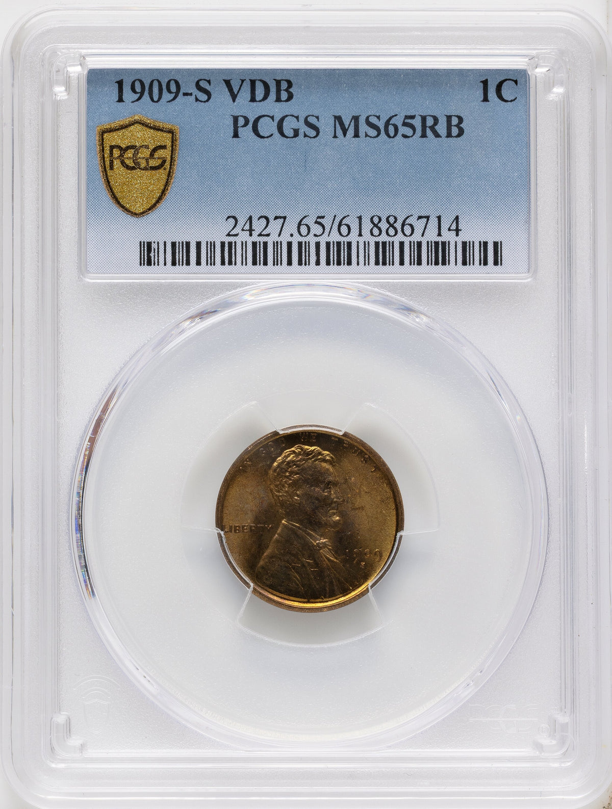1909-S 1C VDB RB Lincoln Cent PCGS MS65