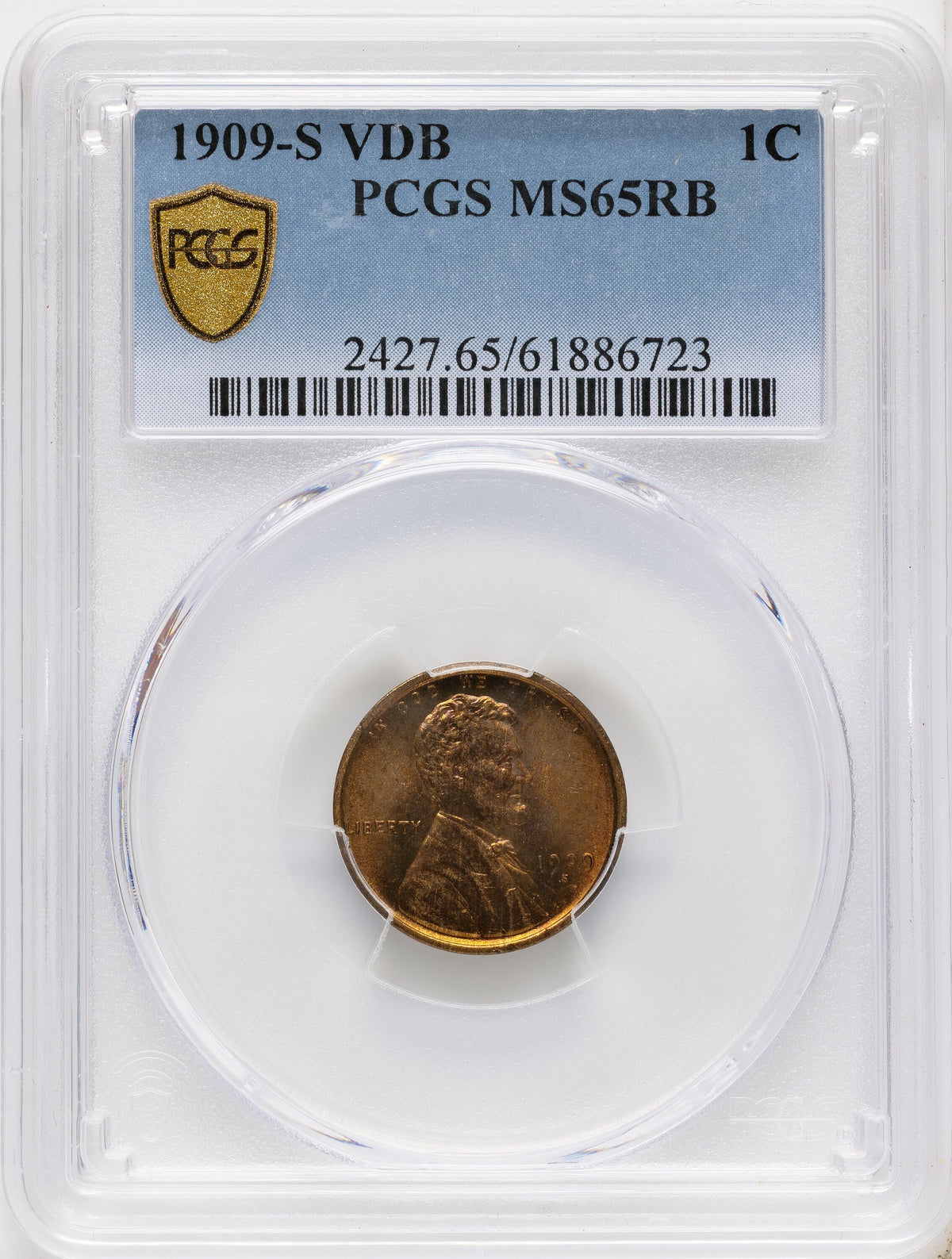 1909-S 1C VDB RB Lincoln Cent PCGS MS65
