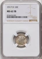 1917-D 10C FB Mercury Dime NGC MS62
