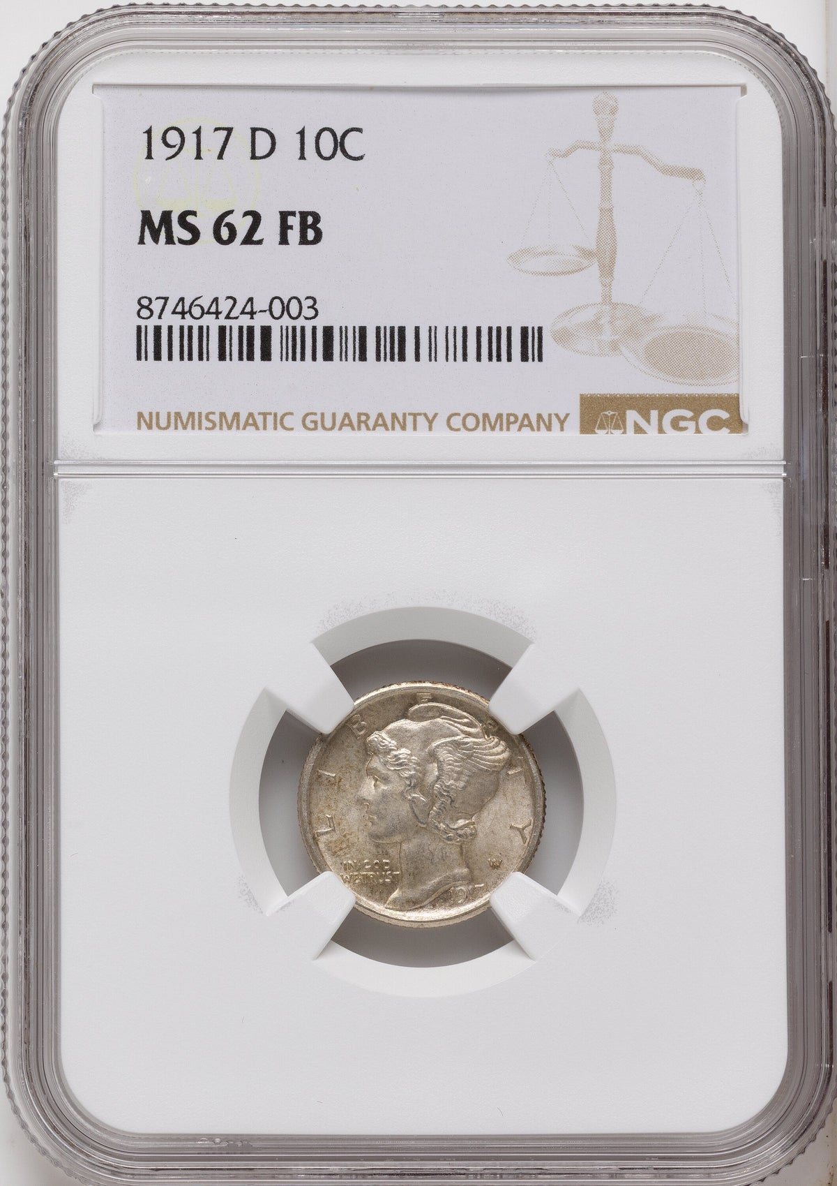 1917-D 10C FB Mercury Dime NGC MS62