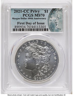 2021 6 Coin Morgan & Peace Dollar Set FDI Morgan/Peace Label PCGS MS70