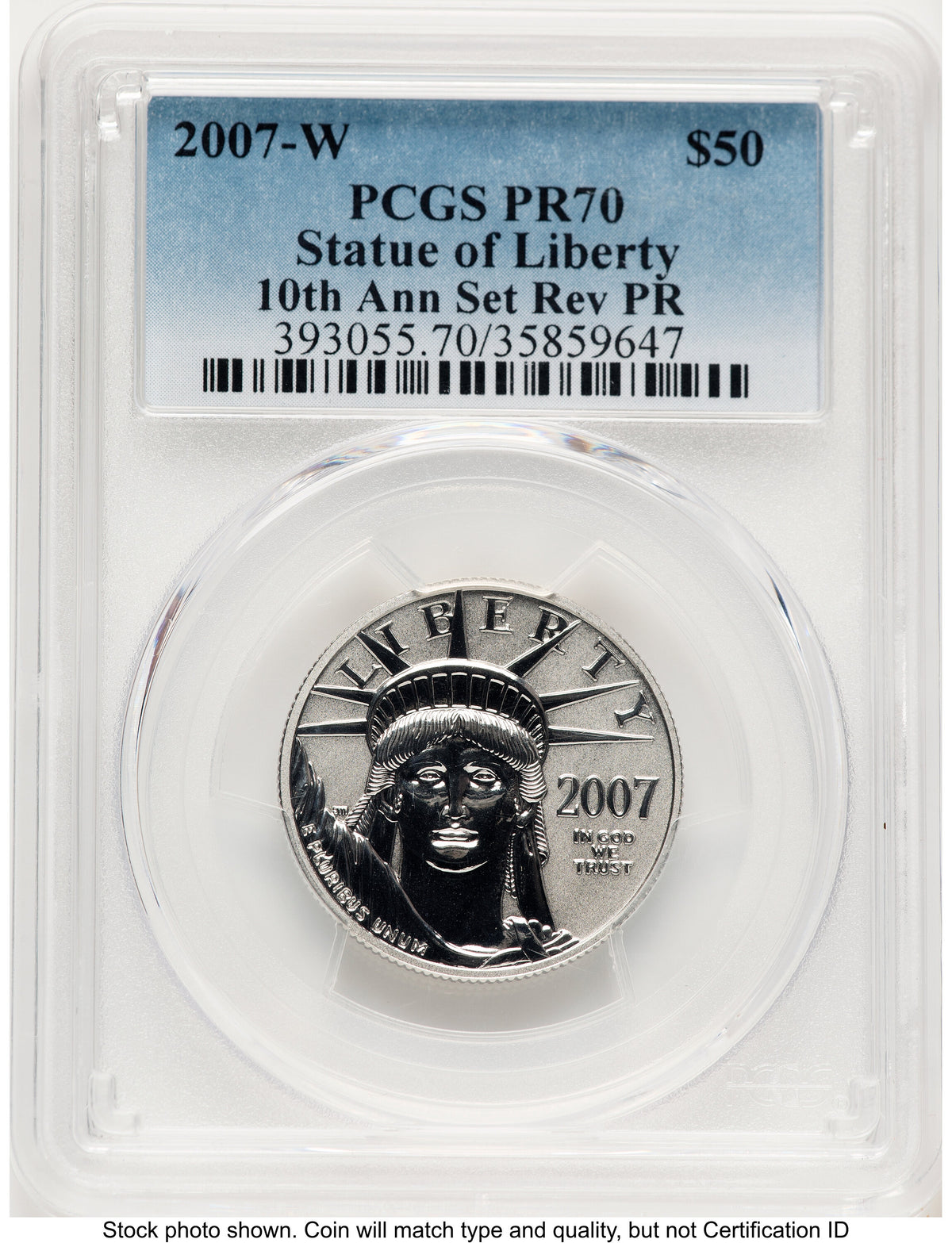 2007-W Reverse Proof Platinum Eagle 1/2 oz Blue Gradient PCGS PR70