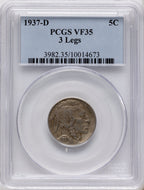 1937-D 5C Three-Legged Buffalo Nickel PCGS VF35