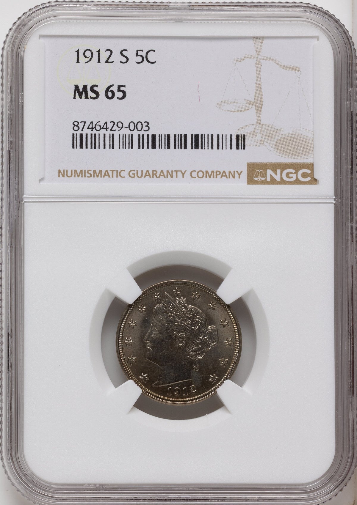 1912-S 5C Liberty Nickel NGC MS65
