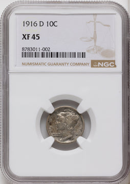 1916-D 10C Mercury Dime NGC XF45
