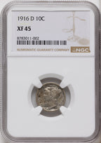 1916-D 10C Mercury Dime NGC XF45
