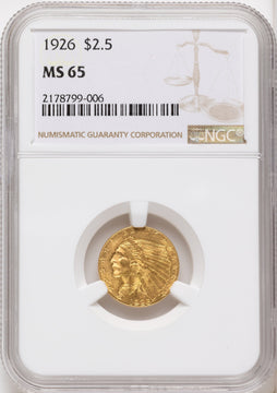 1926 $2.50 Indian Quarter Eagle NGC MS65