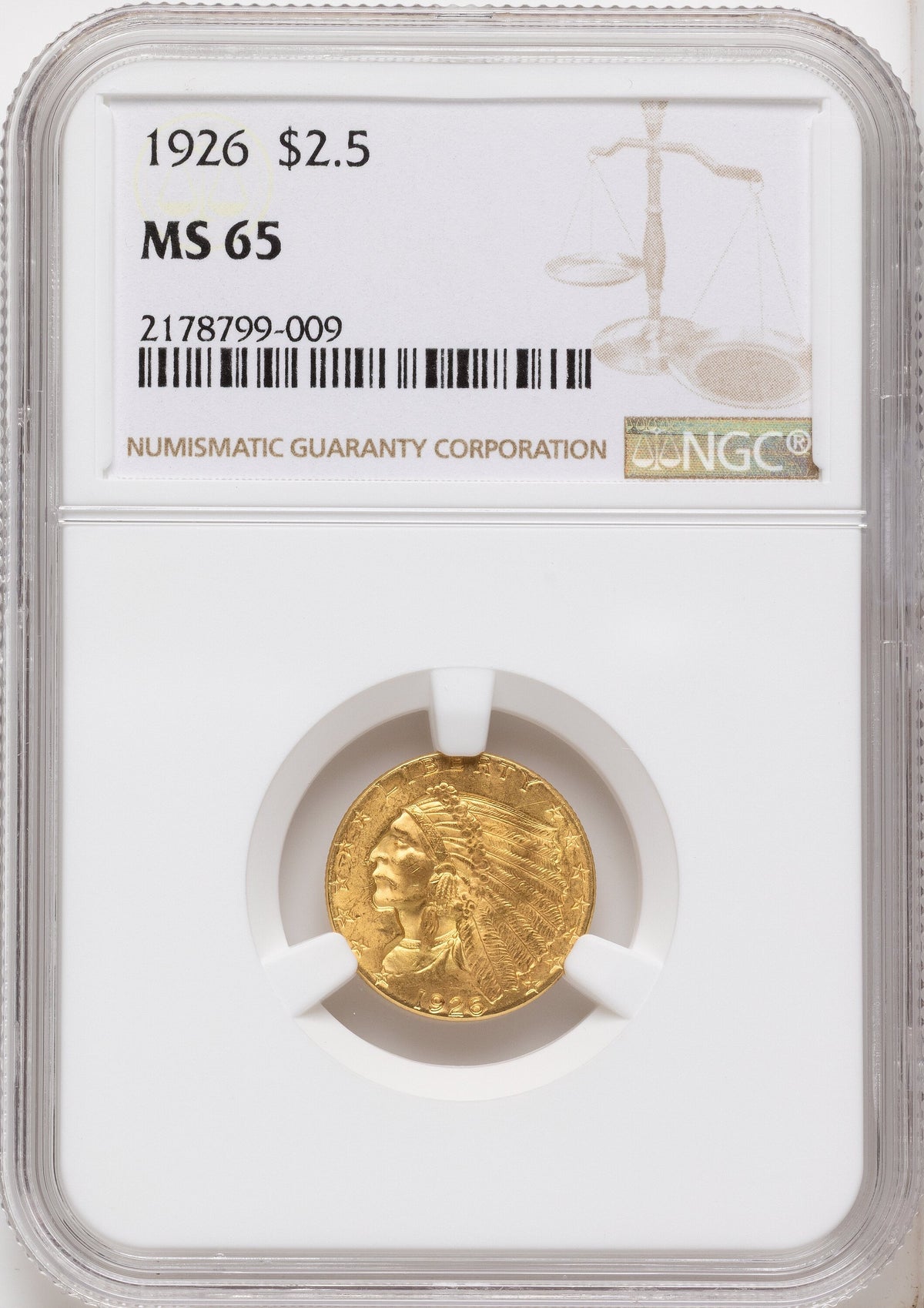 1926 $2.50 Indian Quarter Eagle NGC MS65