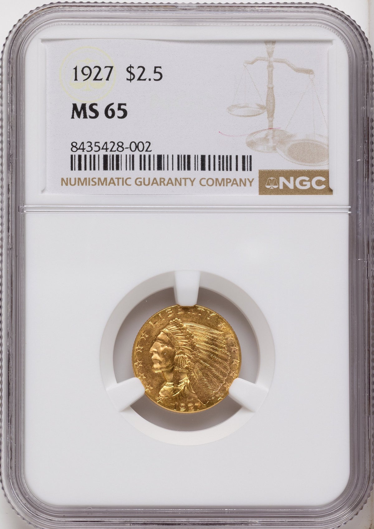 1927 $2.50 Indian Quarter Eagle NGC MS65