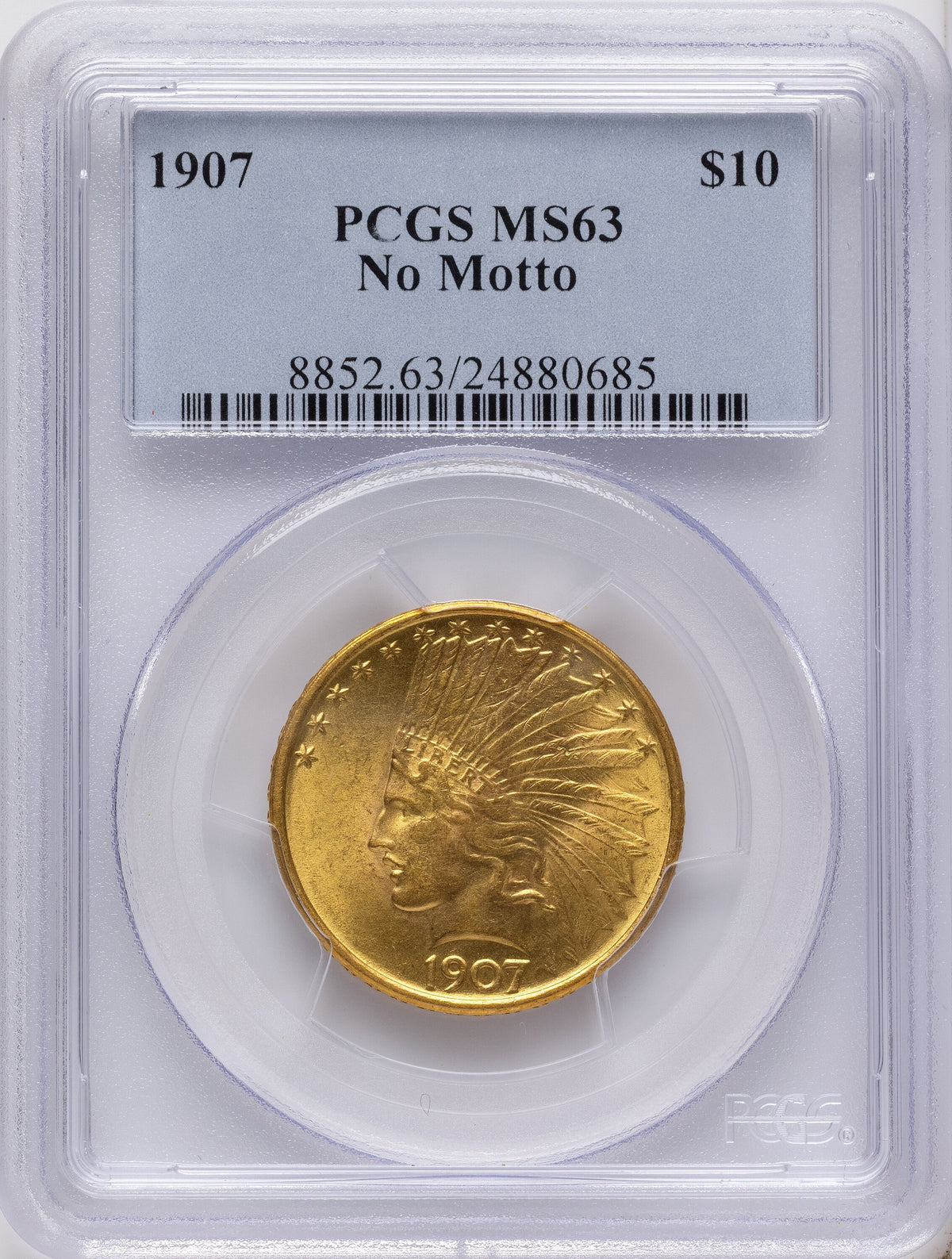1907 $10 No Motto Indian Eagle PCGS MS63
