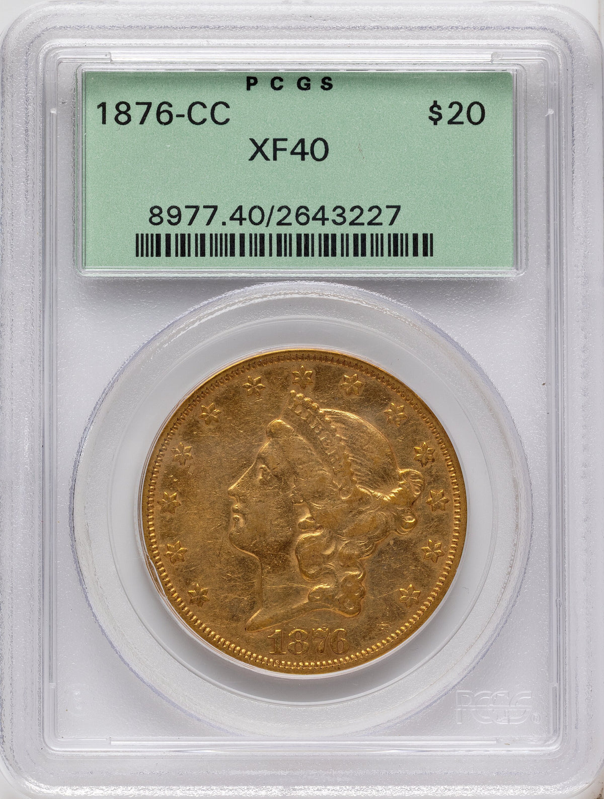 1876-CC $20 Liberty Double Eagle PCGS XF40