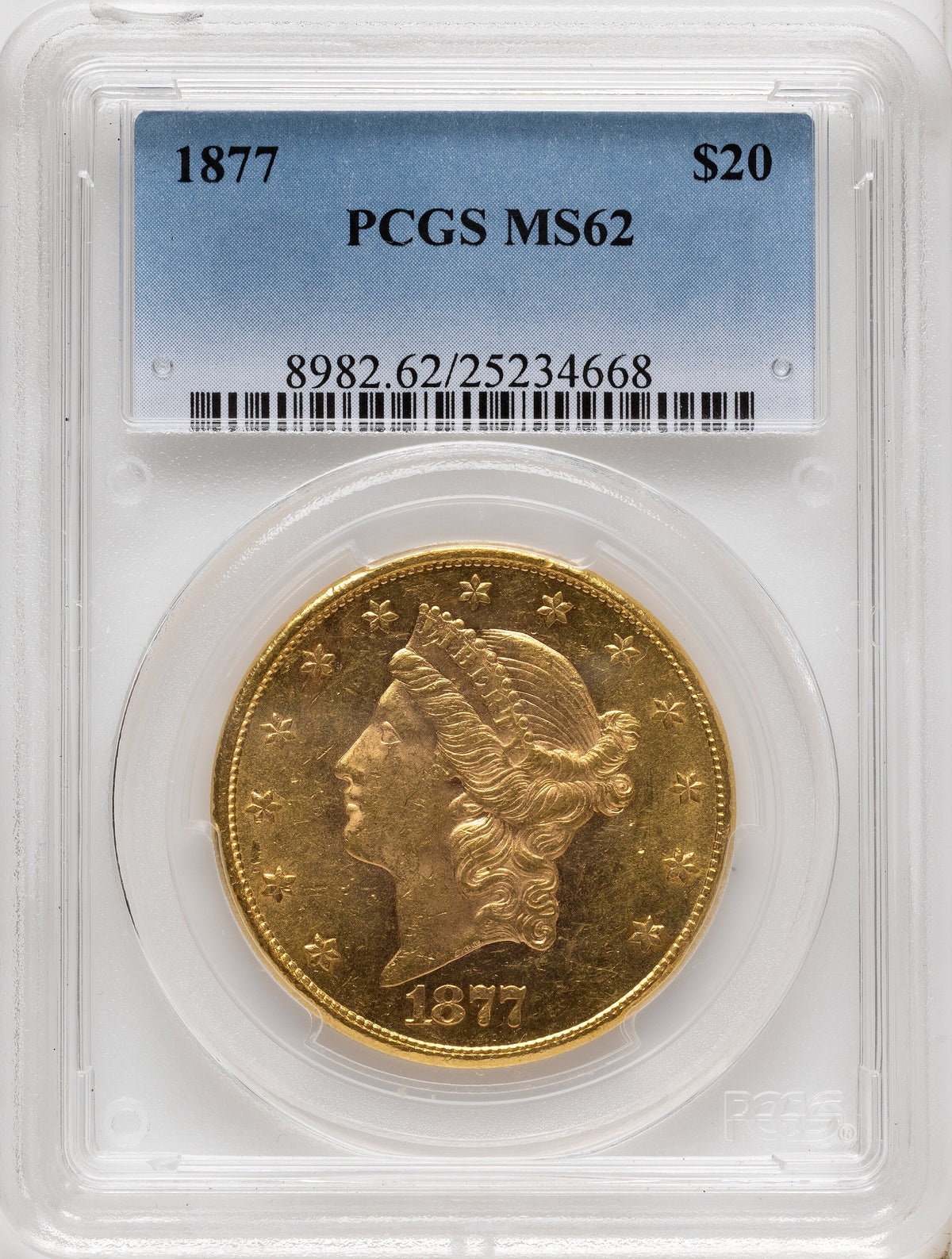 1877 $20 Liberty Double Eagle PCGS MS62