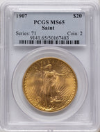 1907 $20 Saint Saint-Gaudens Double Eagle PCGS MS65