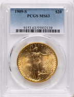1909-S $20 Saint-Gaudens Double Eagle PCGS MS63
