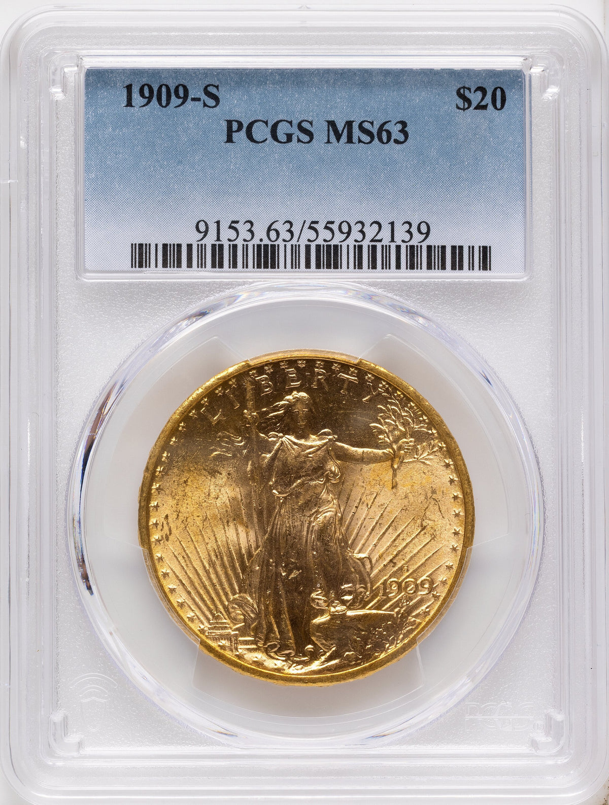 1909-S $20 Saint-Gaudens Double Eagle PCGS MS63
