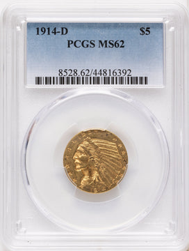 1914-D $5 Indian Half Eagle PCGS MS62