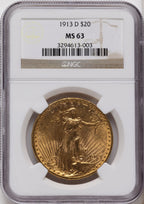 1913-D $20 Saint-Gaudens Double Eagle NGC MS63