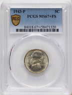 1943-P 5C FS Jefferson Nickel PCGS MS67+