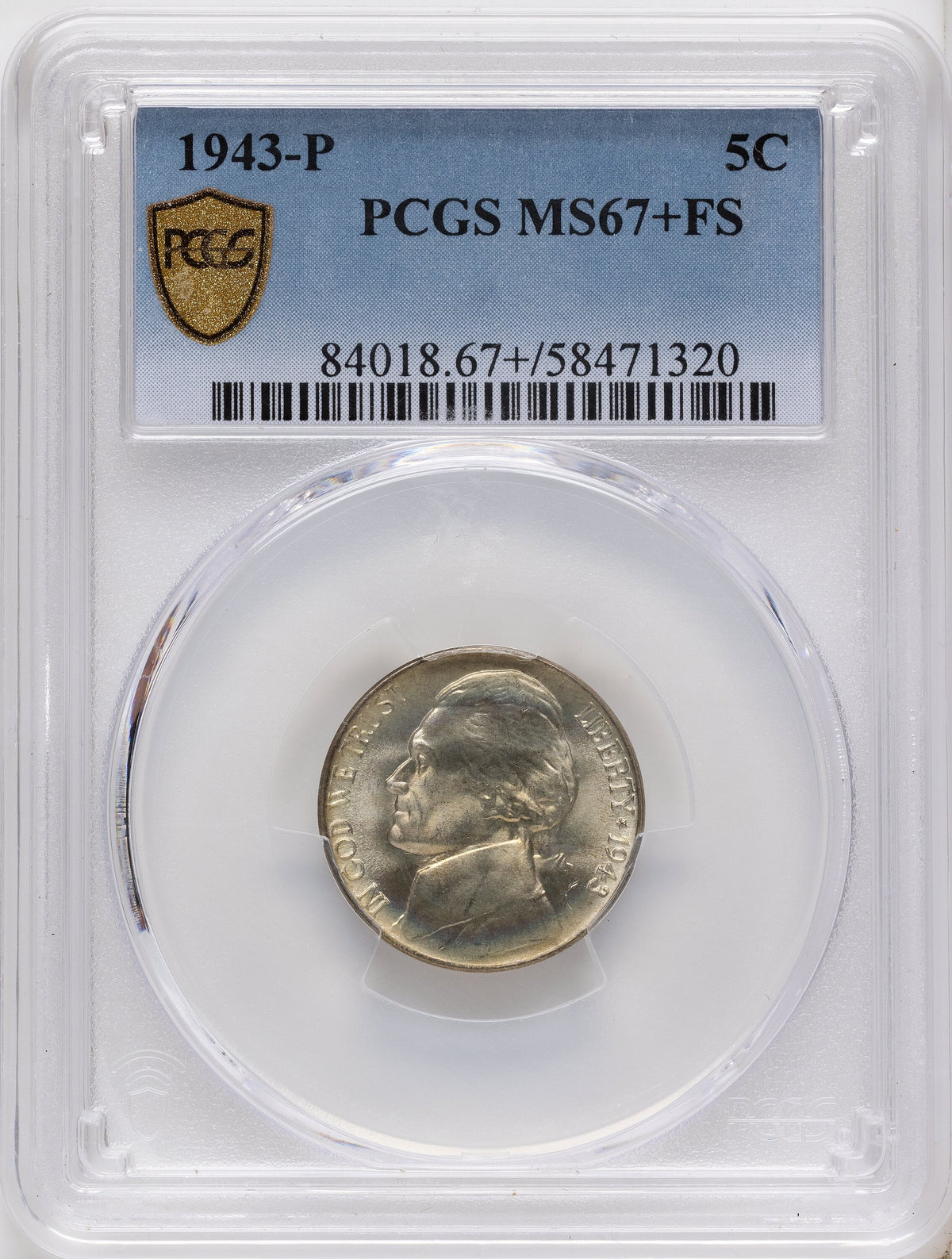 1943-P 5C FS Jefferson Nickel PCGS MS67+