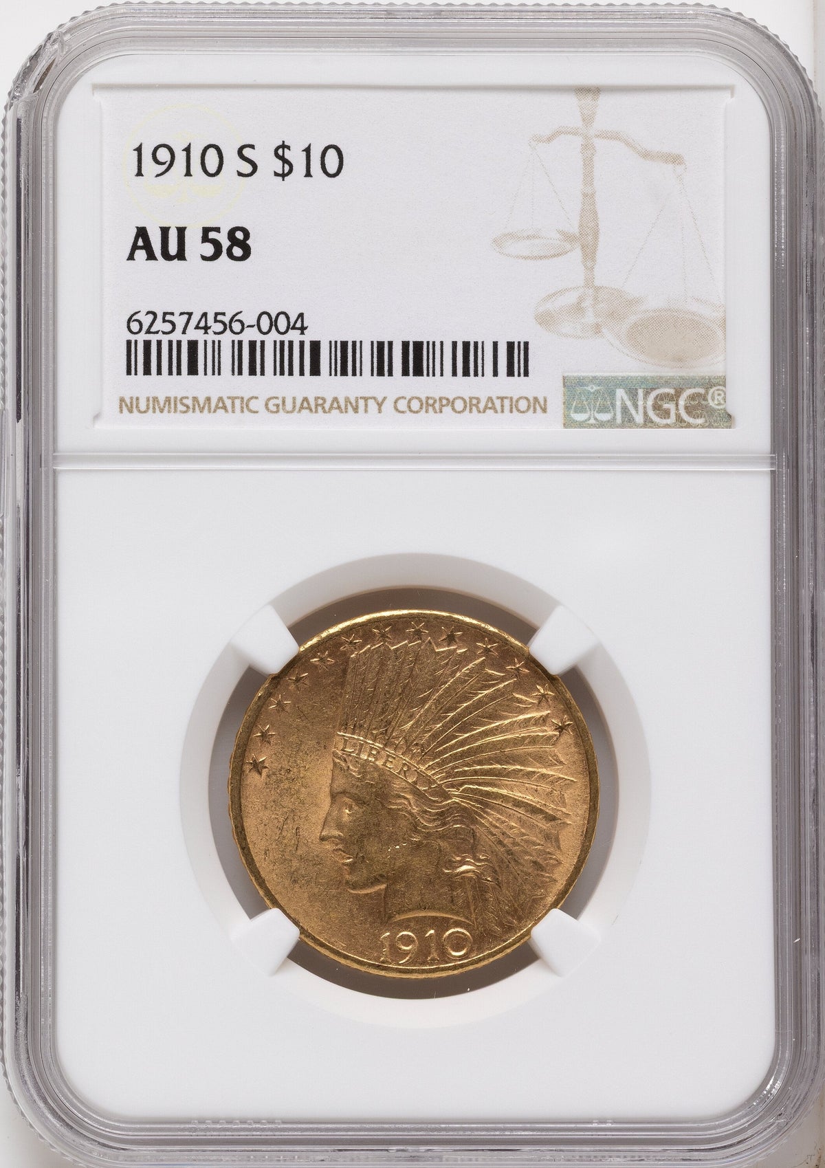 1910-S $10 Indian Eagle NGC AU58