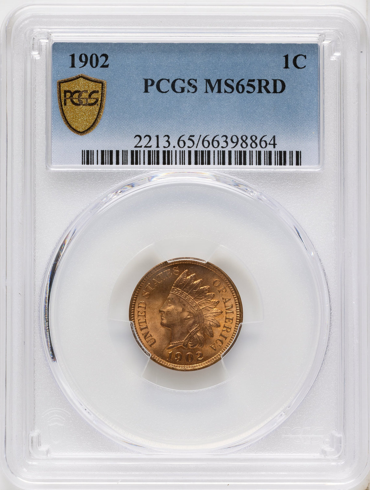 1902 1C RD Indian Cent PCGS MS65