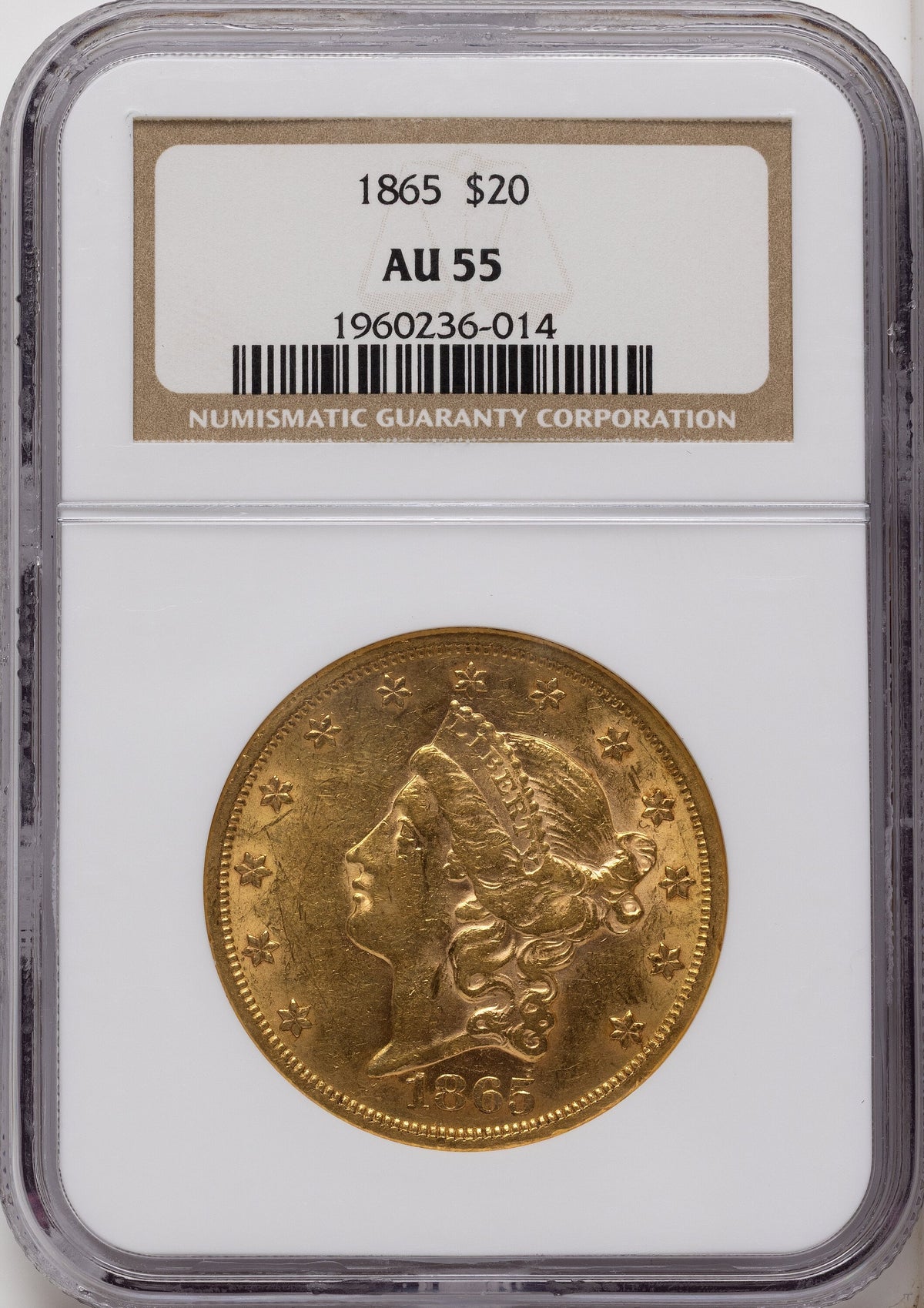 1865 $20 Liberty Double Eagle NGC AU55