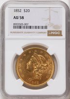 1852 $20 Liberty Double Eagle NGC AU58
