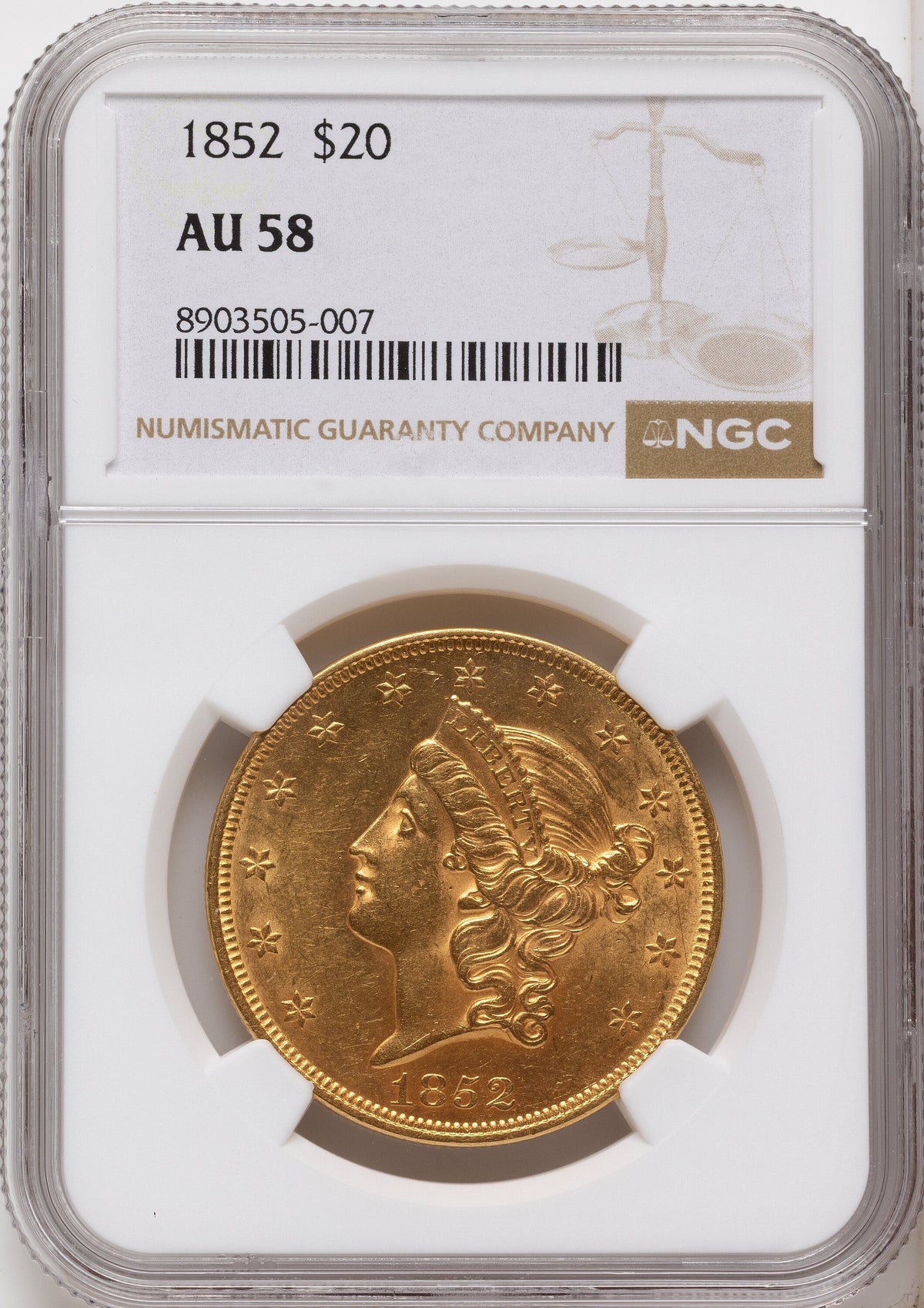 1852 $20 Liberty Double Eagle NGC AU58