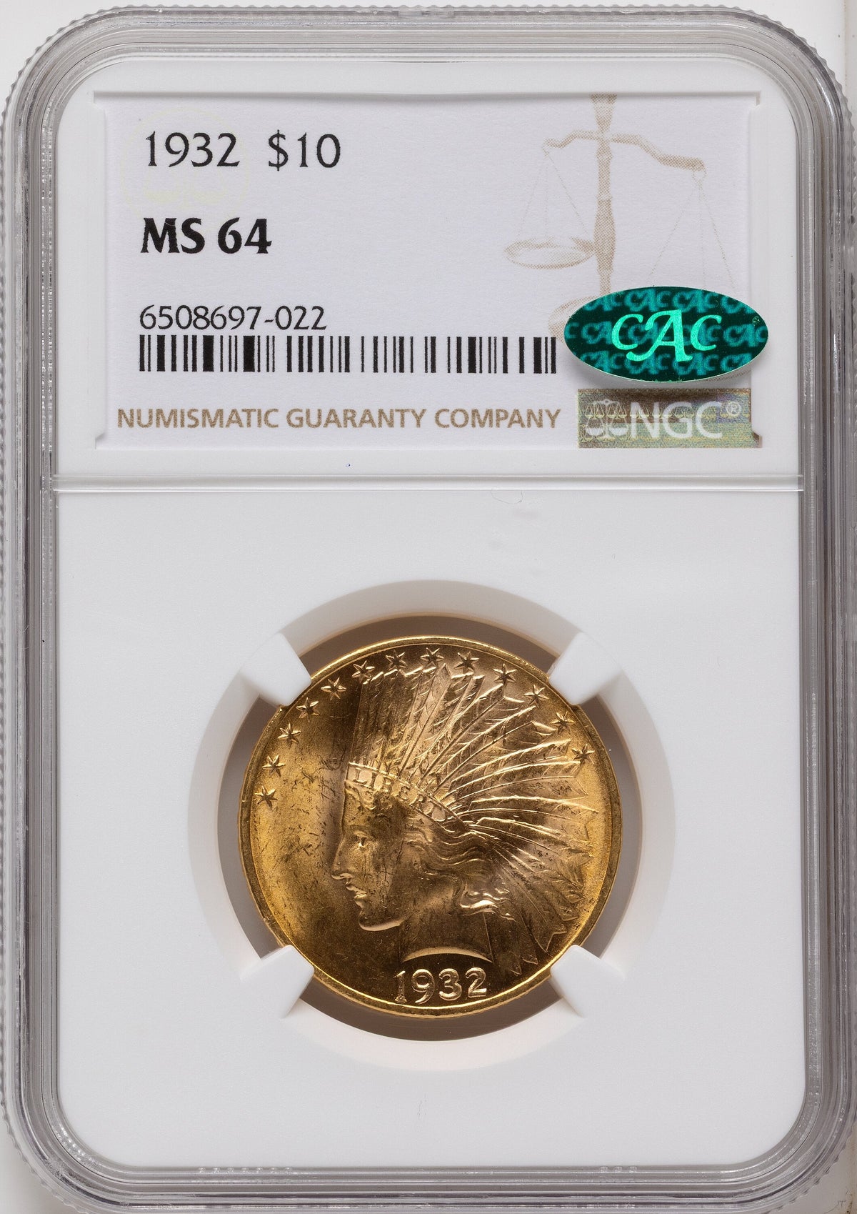 1932 $10 CAC Indian Eagle NGC MS64