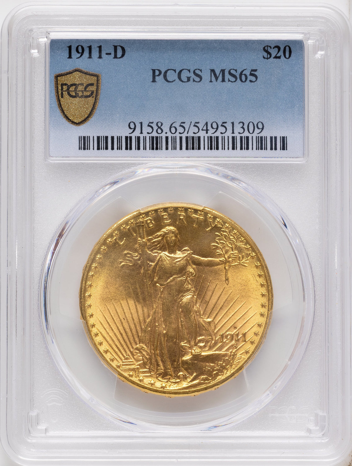 1911-D $20 Saint-Gaudens Double Eagle PCGS MS65