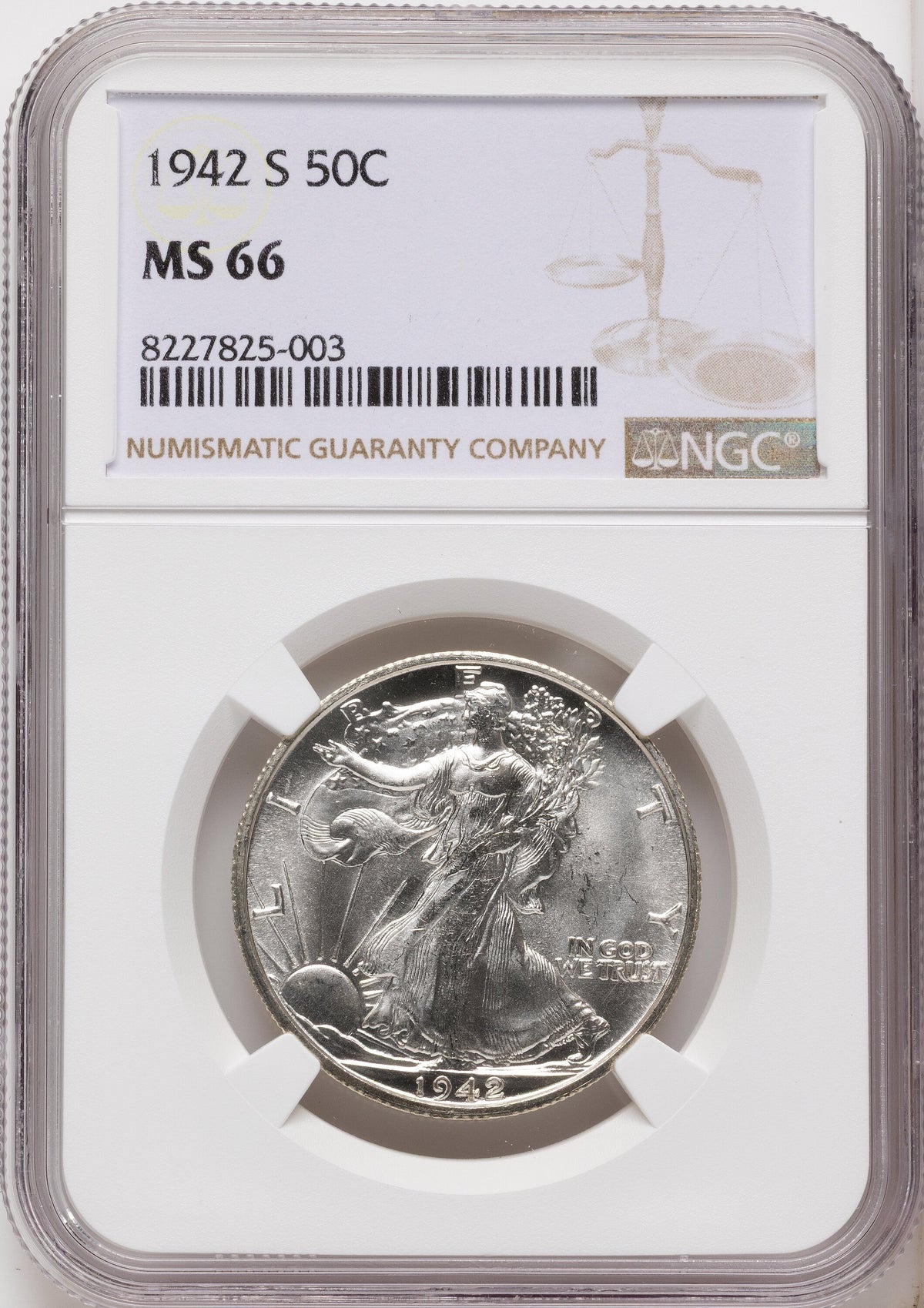 1942-S 50C Walking Liberty Half Dollar NGC MS66