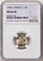 1945-S 10C MICRO S FB Mercury Dime NGC MS66